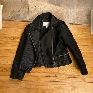 Girls XS Black Leather Jacket - Thick & Nice Quality - Cool Stitches & Zipper!